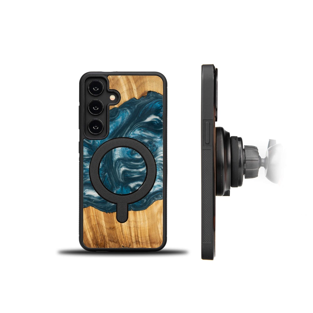 Husa BeWood Lemn Natural si Rasina, Unicat, Samsung S24 -Albastru-Aer - 1 | YEO